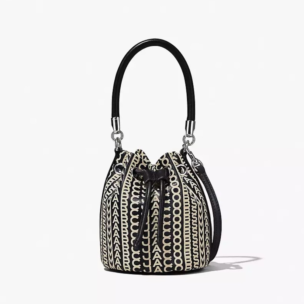 Marc Jacobs Bucket Bag Black White Lamb Leather Drawstring Dust Bag